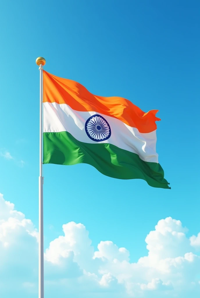 Indian national flag waving in the sky with the Direction of air blowing. 