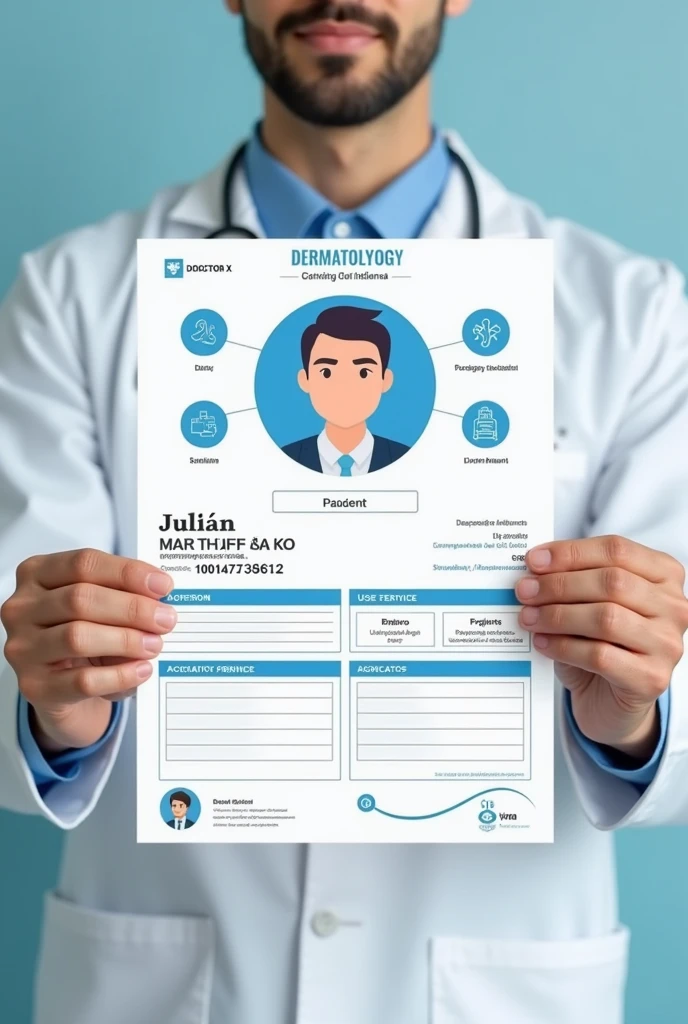 Dermatology appointment format with data from a doctor x in the city of Ibague, I need you to put my data on the image, which is my name Julián Bejarano hidalgo deyvid julian with ID 1007473612