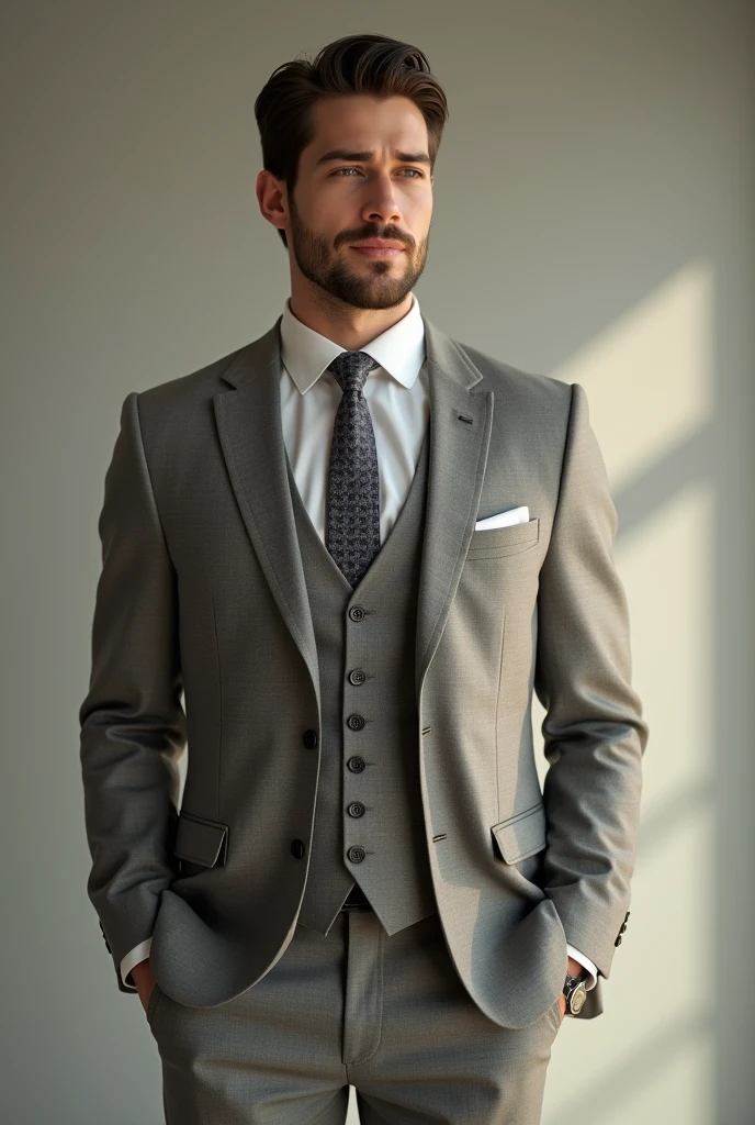 A young american man, well dressed, little smile on face
