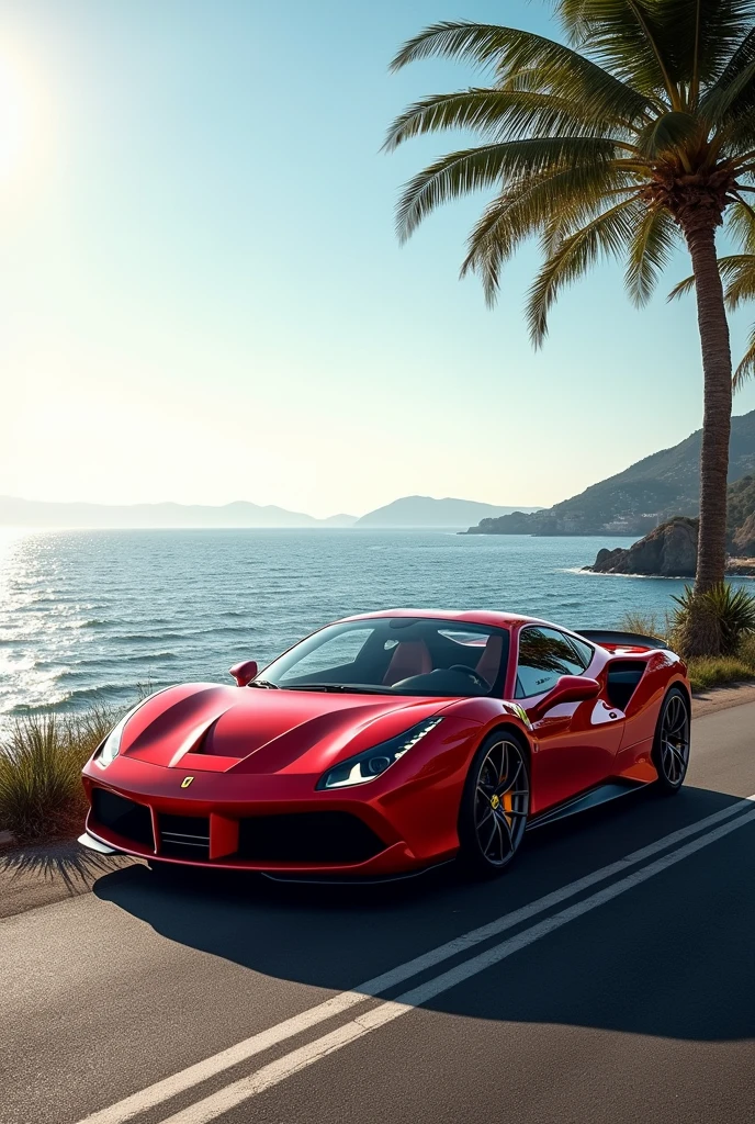 Ferrari 488 GTB luxury car by the sea 