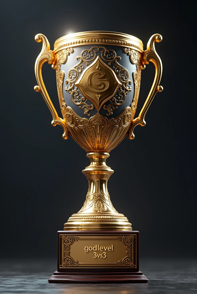 Create a trophy that doesn't have a person's body or face, that says " godlevel 3vs3" in the lower part,   ultra realistic 