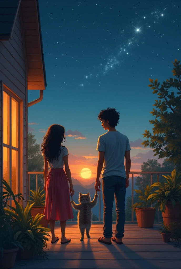 ### **Scene 1: Arrival at Home**
**(You two arrive home, exhausted after a long day of work.)**

**Micaelly**: flour, finally home, my cashew candy! What a tiring day…

**VINICIUS**: Not my wall, darling… tudo o que eu quero agora é relaxar com você e comer aquele bolo de limão que tá na geladeira.

**Micaelly**: Hmmm, lemon cake… sounds like a great idea! Let's do this!

---

### **Scene 2: Preparing to Relax**
**(You prepare a slice of lemon cake and sit on the sofa, where is an episode of Bleach playing.)**

**VINICIUS**: This lemon cake is perfect, the way I like it!

**Micaelly**: I knew you would love it. Nada melhor do que um docinho pra my cashew candy!

**VINICIUS**: And nothing better than spending this time with you, darling.

---

### **Scene 3: On the Roof Observing the Stars**
**(After snack, you climb onto the roof of the house and lie down to watch the stars.)**

**Micaelly**: Look how beautiful the sky is today… full of stars.

**VINICIUS**: Perfect for us to rest and forget everything for a while.

**Micaelly**: he knows, I wanted to be a cat, without any responsibility… just sleeping all day would be amazing. *[Micaelly ri]*

**VINICIUS**: *[Grinning]* I understand you, darling. It would be a very quiet life.

**(You stay hugging and end up falling asleep.)**

---

### **Scene 4: Waking up like Kittens**
**(It's dawn, and you wake up still on the roof, but now as two kittens. Micaelly stretches and realizes that something is different.)**

**Micaelly**: *[Looking at your paws]* Cashew candy, look at this! We are… kitties!

**VINICIUS**: *[suprised]* I don't believe it! I think that wish came true!

**Micaelly**: It seems that our life "without responsibilities" Started. Let's enjoy!

---

### **Scene 5: The New Life as Kittens**
**(You spend the next frames exploring the house, climbing furniture, chasing toys, and sleeping in cozy places.)**

**VINICIUS**: