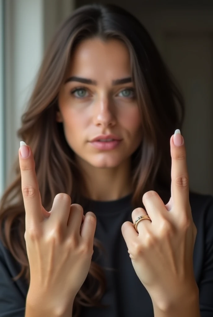 a woman showing both middle fingers