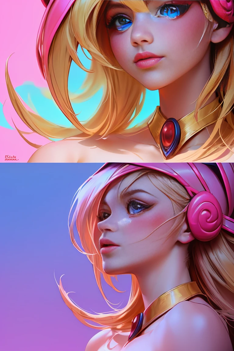 take closeup. beautiful face dark Magician girls,blond hair. blue eyes. pink lips. Thick and long eyelashes. Highlight beautiful nails. big breasts.