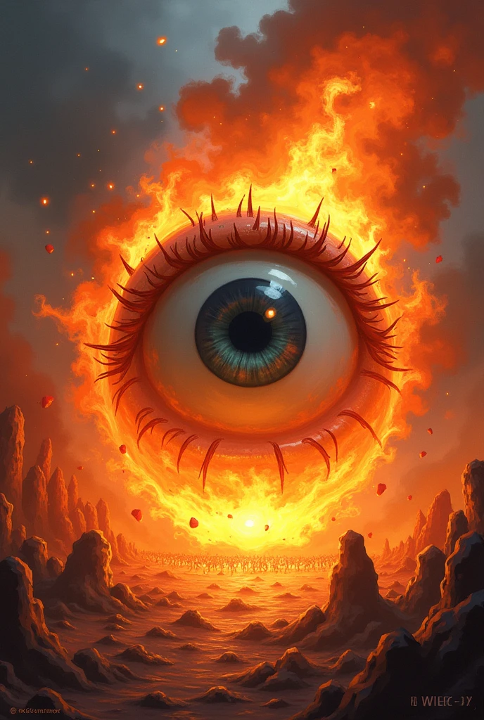 Eye coming out fire cartoon