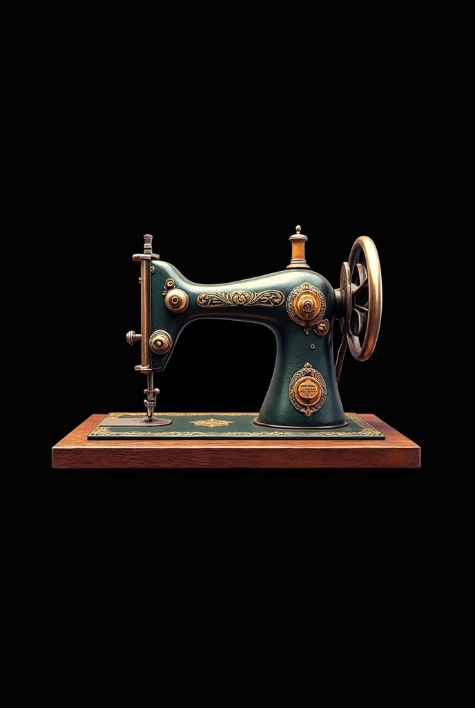 logo with a black background, being a vintage sewing machine