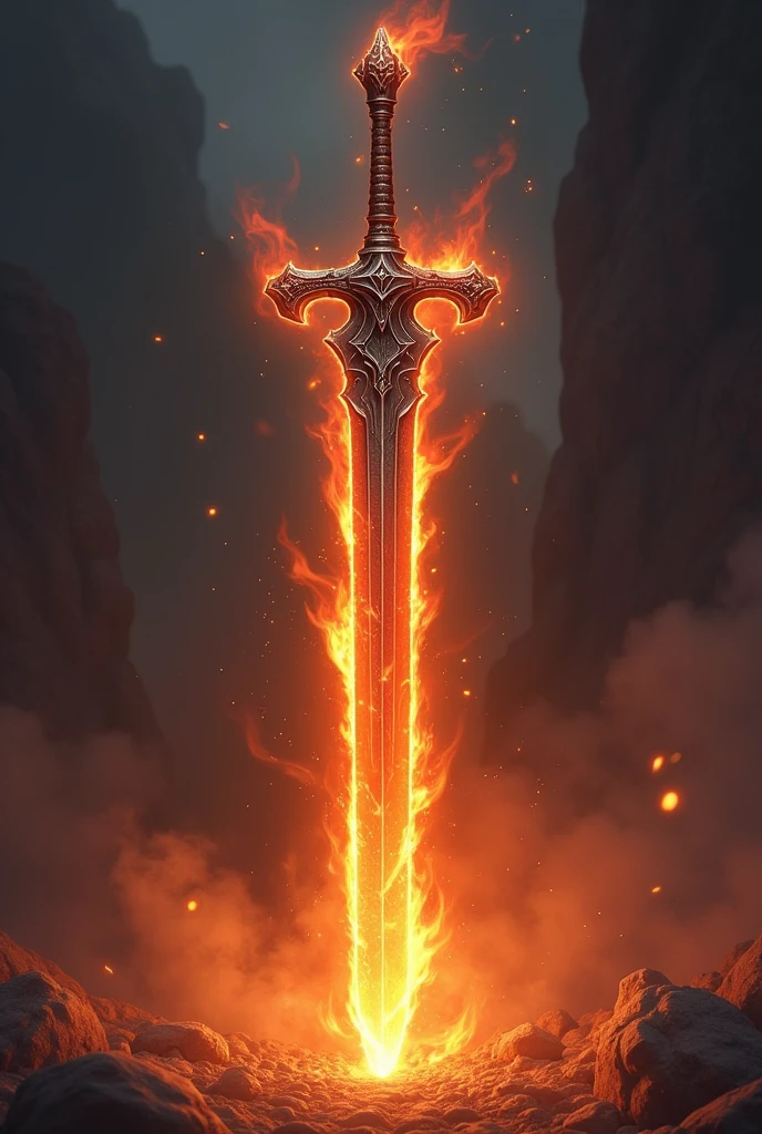 RPG illustration of a sword weapon with fire on it