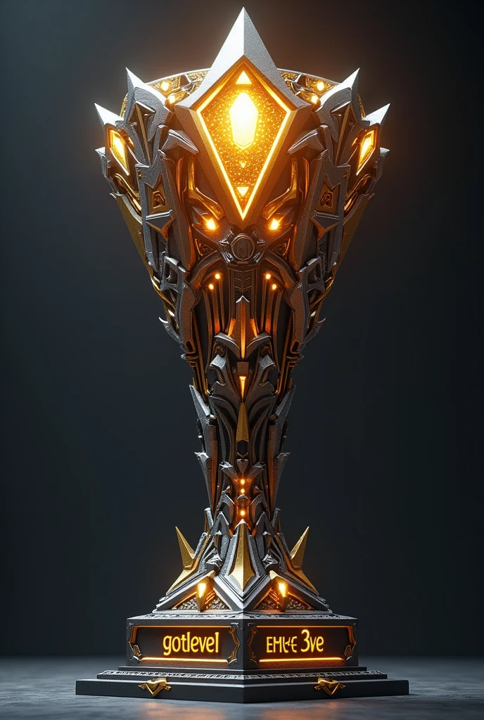 Create a trophy that doesn't have a person's body or face, that says " godlevel 3vs3" in the lower part, ultra realistic