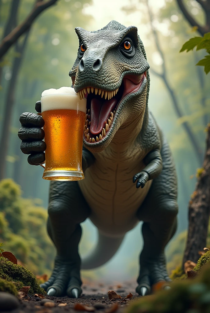 Dinosaur drinking beer