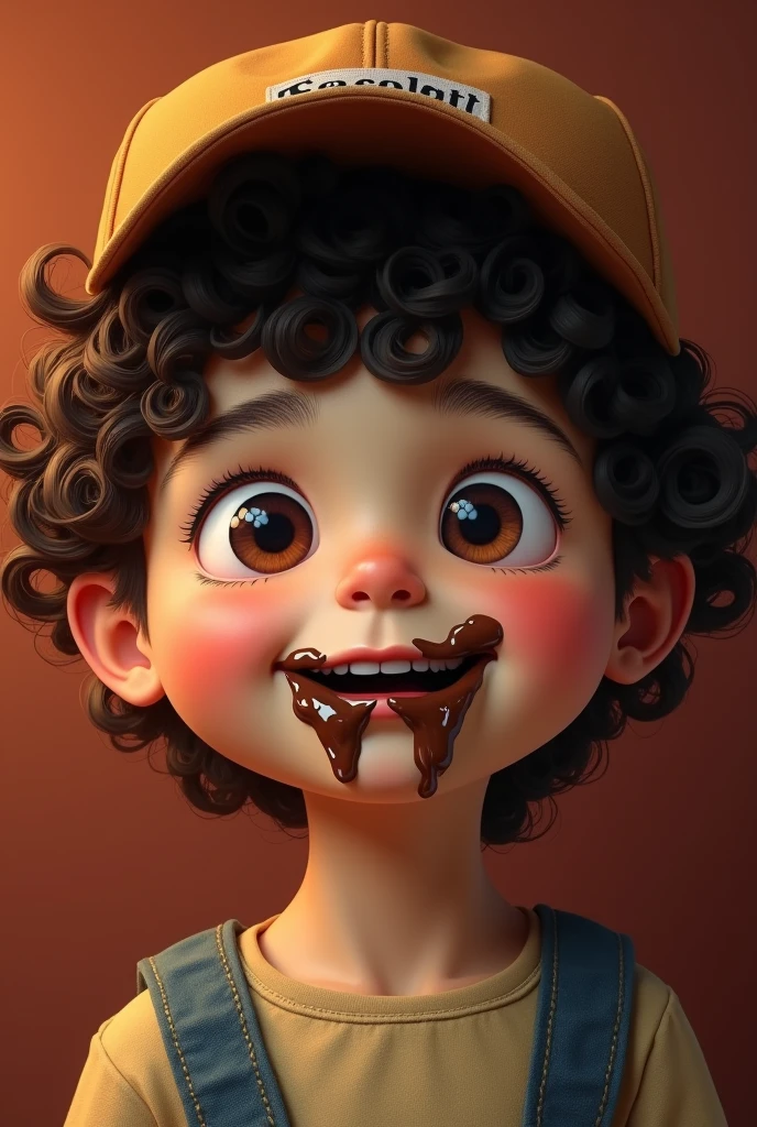 chubby boy, chocolate on his mouth, curly hair, baseball cap, detailed facial features, highly detailed, intricate details, photorealistic, 8k, ultra-detailed, masterpiece, warm lighting, vibrant colors, cinematic