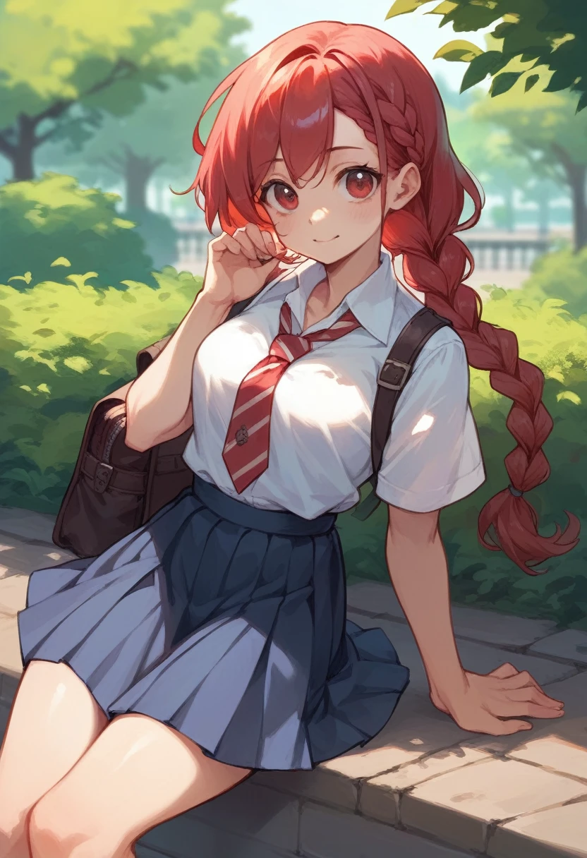 Cute female girl,red hair,school girl,Braid,skirt,in the park