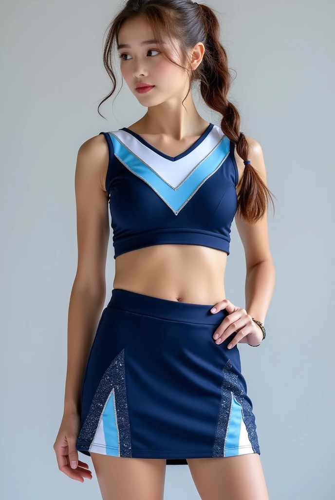 highest quality, masterpiece, Ultra-high resolution, (Realistic:1.4), RAW Photos, 32K Portrait, Very detailed, Cowboy Shot, Dynamic pose,
One girl, 16 years old, The most famous Japanese idol、Japan's most popular cheerleader, Wearing only sleeveless cheerleader uniforms, An innocent smile, View your viewers, Upturned buttocks,
Very cute face, Stunningly beautiful big black eyes, Very beautiful hair, Very beautiful lips, Very beautiful skin, Very beautiful breasts, Very beautiful body, Very beautiful arms, Five perfect fingers, Very beautiful buttocks, Very beautiful thighs,
Detailed face, Fine grain, Detailed Hair, Detailed lips, Detailed Skin, Detailed body, Detailed Weapons, Detailed five fingers, detailed sleeveless cheerleader uniform, Detailed hips, Thigh details