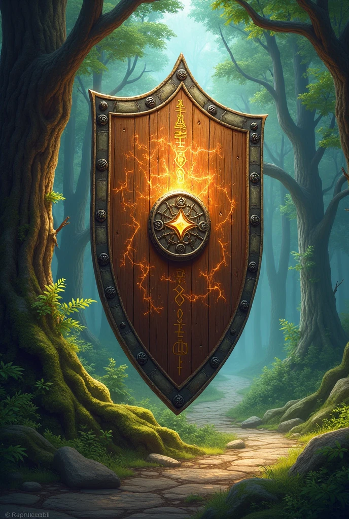 RPG illustration of an Enchanted Wooden Shield weapon