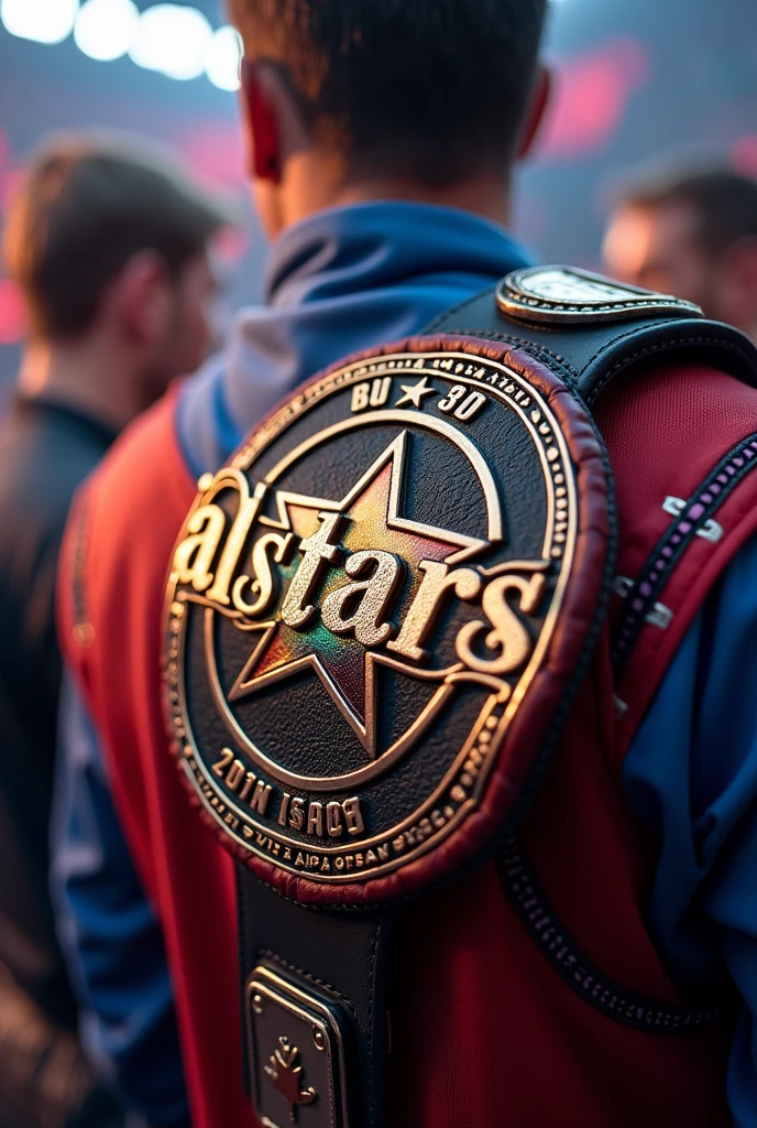Create a belt that says "all☆stars 2vs2" ultra realistic