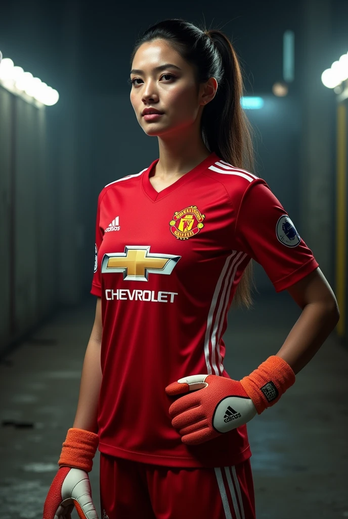 Actress Freen Sarocha in the Manchester United goalkeeper's uniform 
