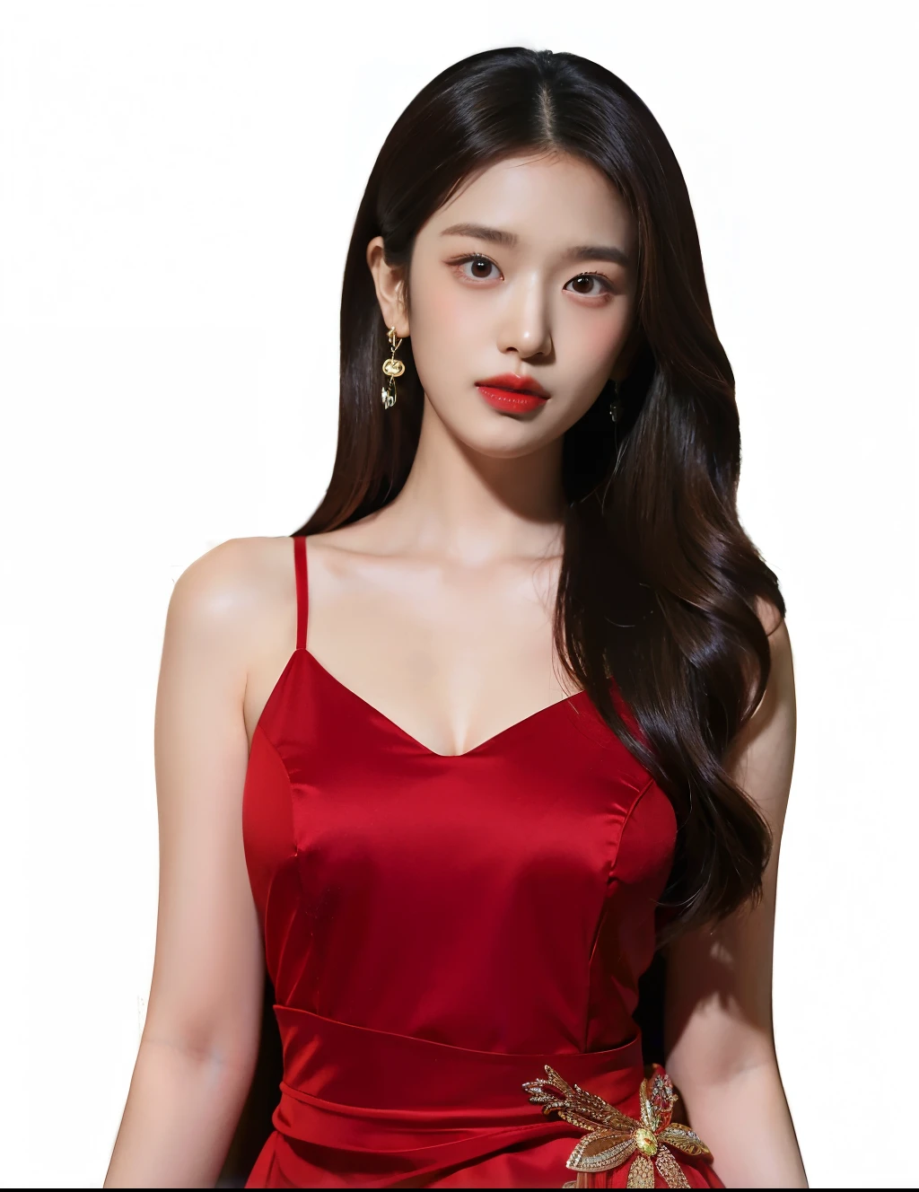 araffe woman in a red dress posing for a picture, beautiful south korean woman, korean women's fashion model, wearing red formal attire, gorgeous young korean woman, in a red dress, beautiful young korean woman, wearing red dress, girl wears a red dress, wearing a red dress, female actress from korea, jaeyeon nam, hwang se - on