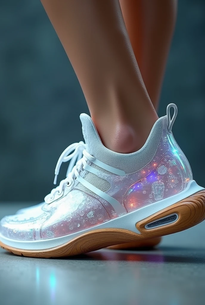 Crystal sports shoe with wooden soles