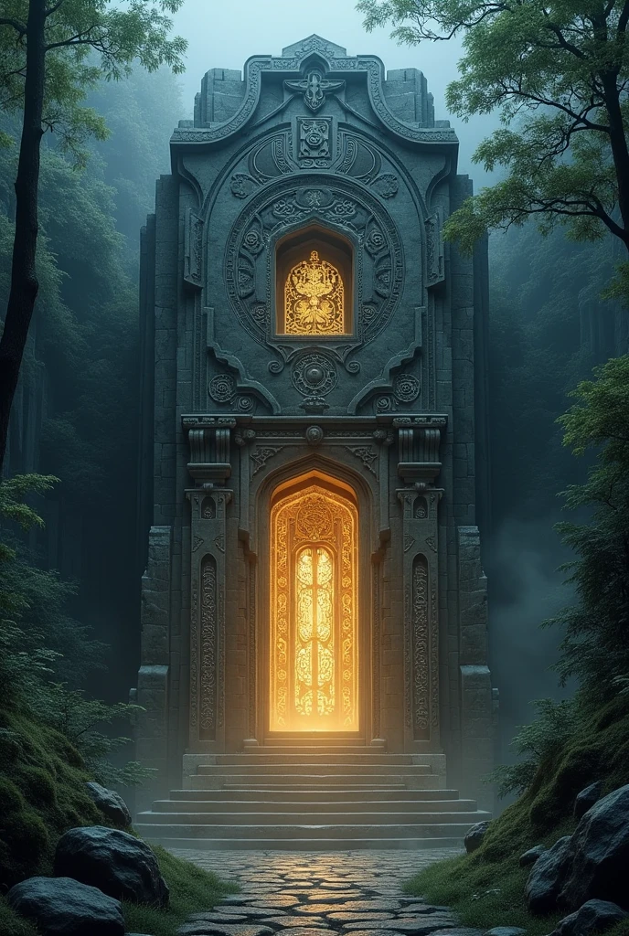 9. A mysterious temple with symbols carved on the walls, illuminated by a strange glow that seems to emanate from within.