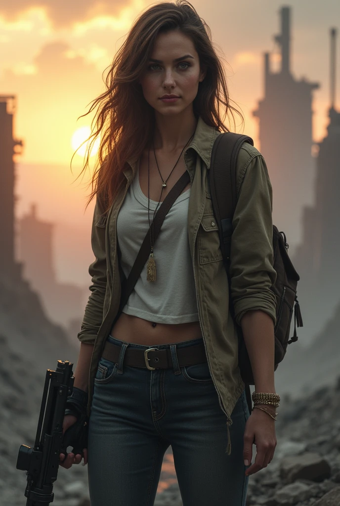 créer une jeune femme brune en léger surpoids  dans un univers apocalyptique