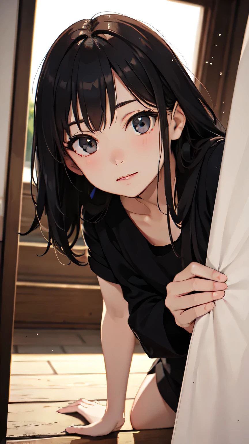 Highest quality,High definition,One beautiful girl,Almond Eye,early morning,The morning light shines in,A new day begins,Taking a small step forward,Let's walk the path that leads to the future,Close up of face
