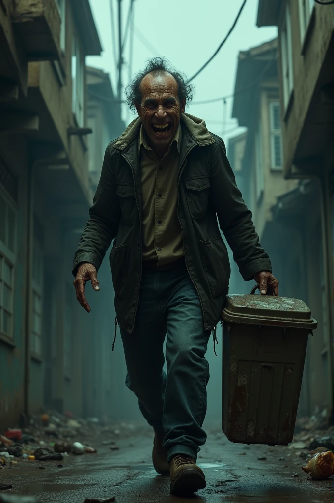 Ek creepy man haste huye dustbin ko utha kr laate huye
