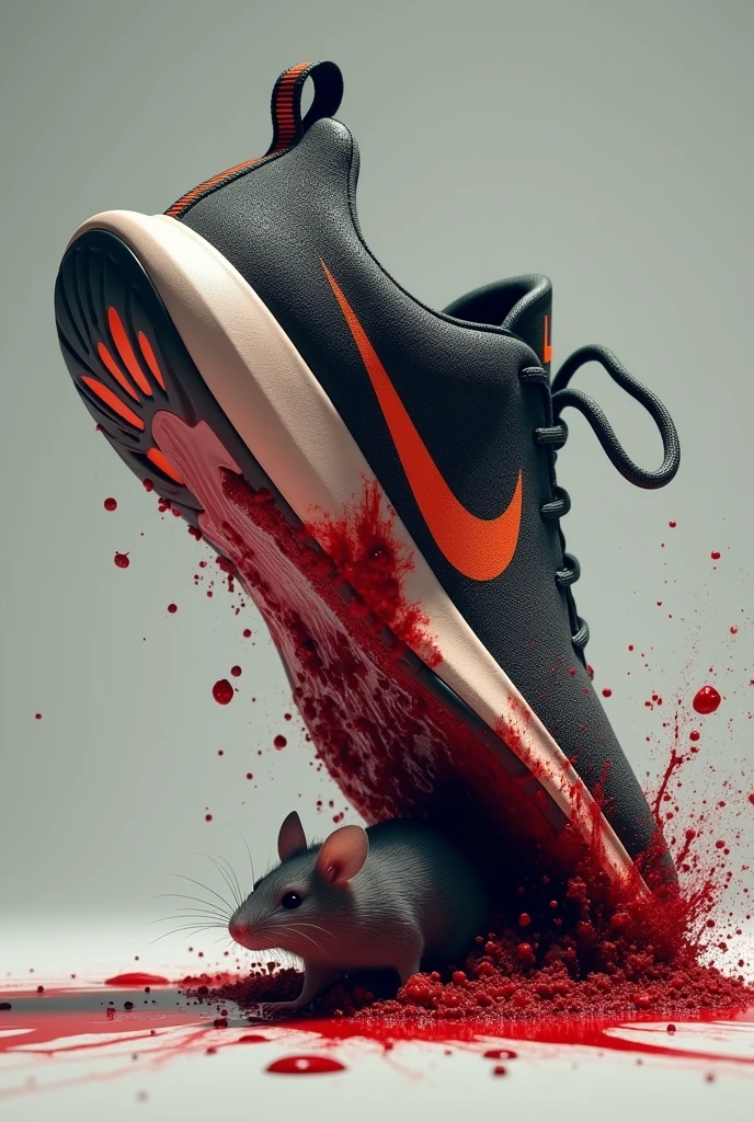 Nike Tuned air crushing a mouse, blood splatters and the mouse's organs are crushed under Kylian's soles.