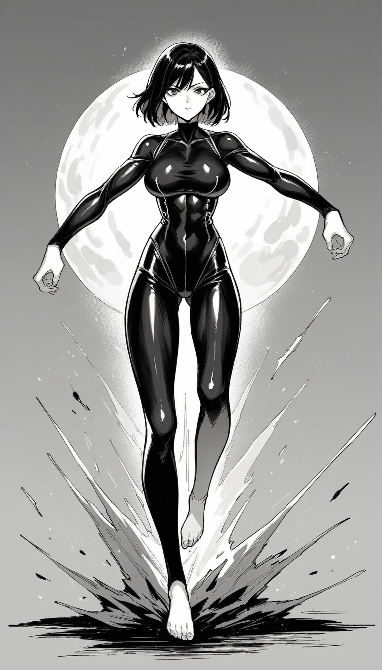 seductive, dark sakura, tight shiny black latex full-body bodysuit, glowing red lines, high heels, toned, she removes her bottomwear becoming barelegged, frank cho, monochrome, pencil art,sketch, crosshatching, spot color, detailed face, detailed body, ultra-detailed, 8k, high quality, high detail, huge ass, bis ass, huge tits, big tits, small waist, thin waist, thick thighs, enormous thighs, narrow waist, wide hips