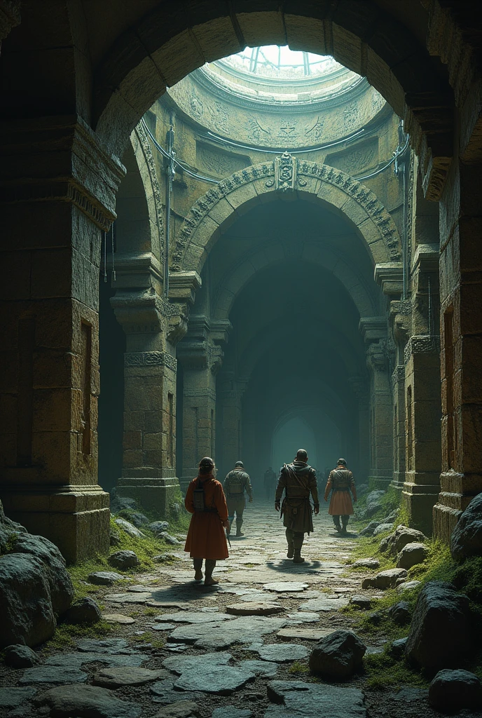 12. An ancient trap triggered in an underground room, with poisoned arrows or walls getting dangerously close.