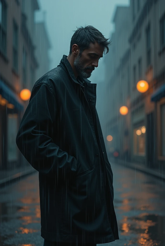 Sad man in the rain 