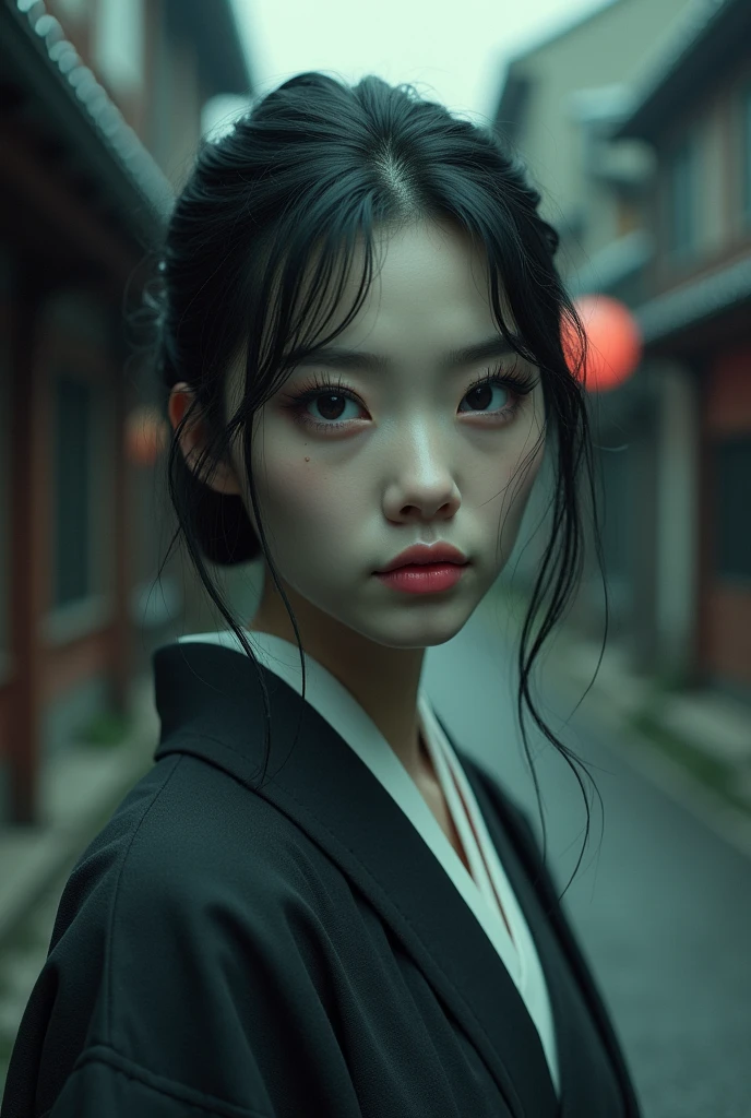 A slit-mouthed woman, extremely detailed, beautiful detailed eyes, beautiful detailed lips, extremely detailed face, long eyelashes, beautiful kimono, mysterious expression, Edo period, Japanese urban legend, photorealistic, 8K, masterpiece, ultra-detailed, (best quality:1.2), (realistic:1.37), (photo-realistic:1.37), cinematic lighting, moody lighting, dramatic shadows, muted color palette, traditional Japanese art style, highly detailed, hyper-realistic, film grain, cinematic composition