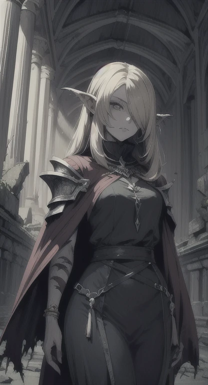 Undead, Pale skin, living corpse, Holy virgin, Hylia, sacred armor, Zelda, decaying zombie, looking at viewer, scars, temple ruins,