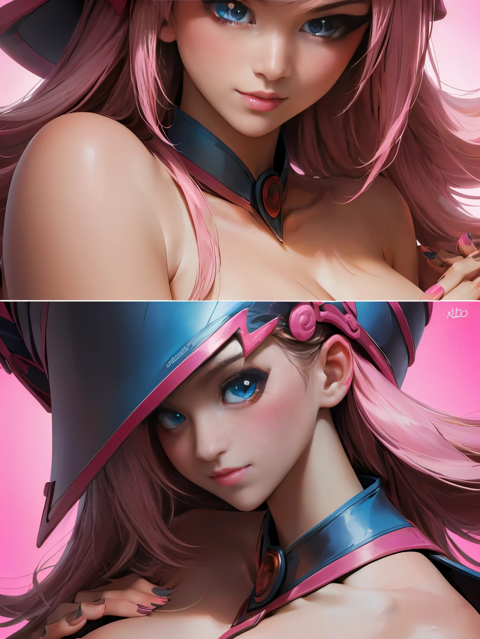 Take a close-up. beautiful face dark Magician girls，by rubio. blue eyes.  pink lips. Thick and long eyelashes. Highlight beautiful nails. big breasts. 