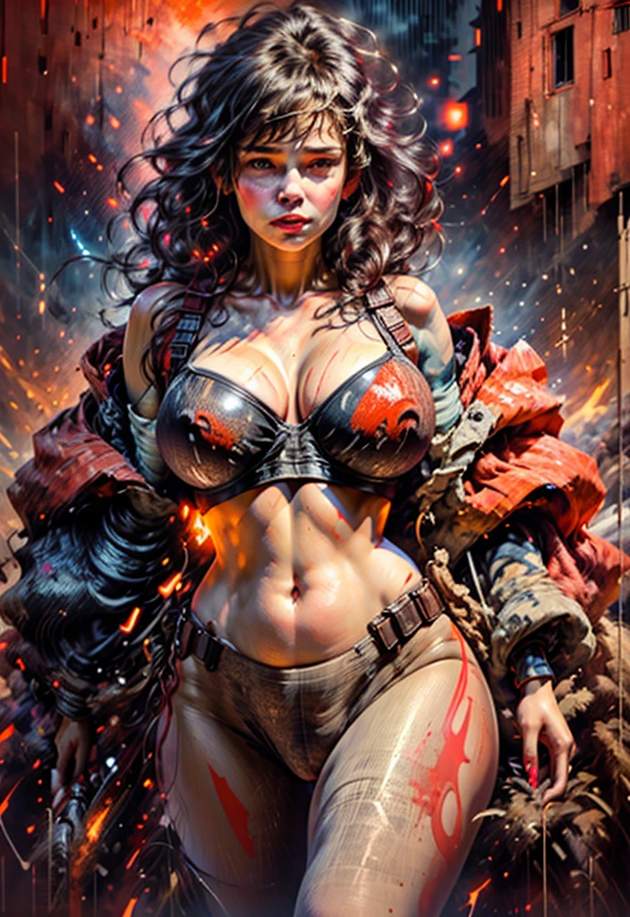 lillis, (Realistic:1.5), A shot of a woman (Walking:1.3) Walk to the audience in a beautiful way (face:1.3), (large natural breasts:1.5), (Crazy little details:1.2), 13 aperture, Skin bump texture, Details in the shadows, (Vibrant colors:1.2), Intricate details, Subsurface scattering, Three-point lighting, Edge lighting, Crazy meticulous shadows, Solo, Environmental occlusion, Textured skin, Wide hips, Wide breasts, Tight clothing, leering, Obscene clothing, Masterpiece, Best quality, Ultra-detailed, Texture, view the viewer, Detailed eyes, Detailed face, (Masterpiece:1.4),(Best quality:1.4),(Shiny skin), Neon lights, (Night:1.4), midnight, City,  Clear image, Exposed cleavage, (Saturated colors:1.5), bloom around lights,(Red tone:1.4), Hell landscape background,