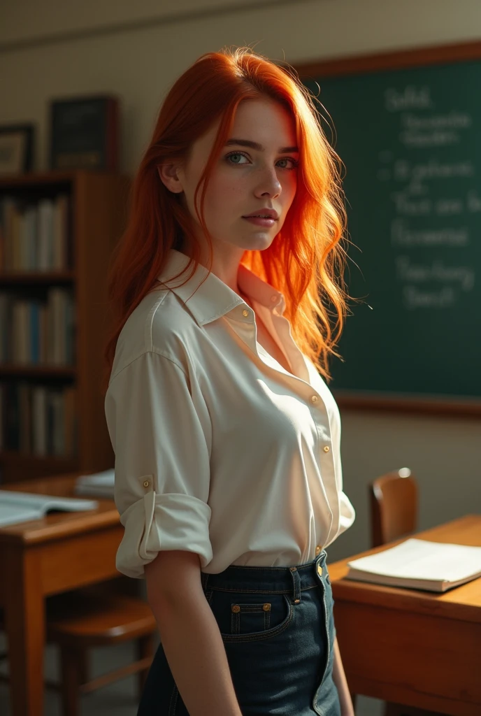 20 year old woman, redhead, thin woman, American woman, teacher, college girl, sexy woman, duo, lovers, in el salon de clases (show body) in