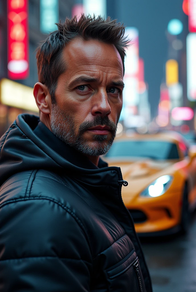 Create a beautiful photo of Paul Walker in a new Fast and Furious saga in 2024 that looks very beautiful with graphics.