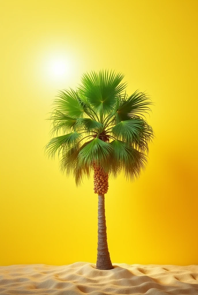 Yellow and green promotional color for a grocery store that has a palm tree in the background and space for text.