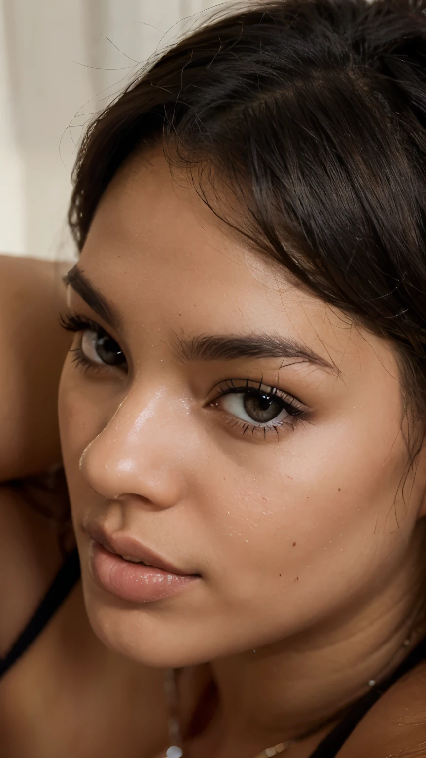 close up of a sexy thick black caribean woman eyes
