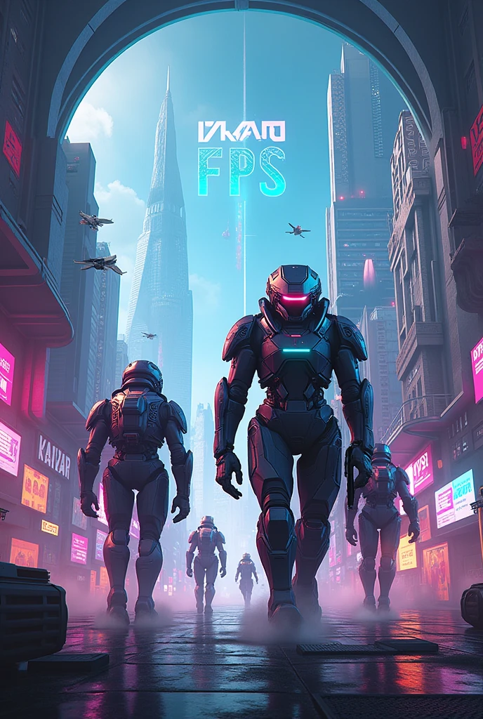 Generate a round image in a futuristic setting, written ''Danzera FPS'' very large