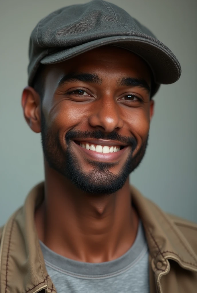 A cute guy with dark skin wearing a cap and a beard