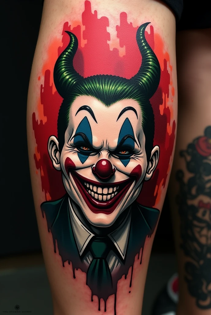 I would like a comic book tattoo "the watchman", The comedian's happy face
Let the colors be red and black