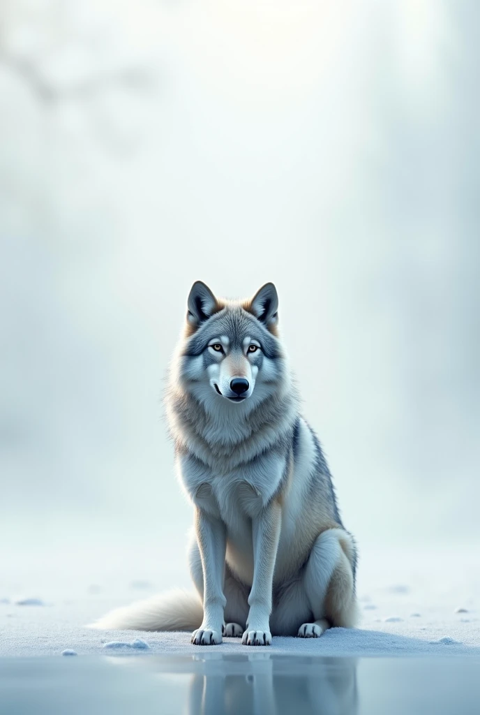 a wolf sit Do it with a white background and make it match the color palette you used for the lake.