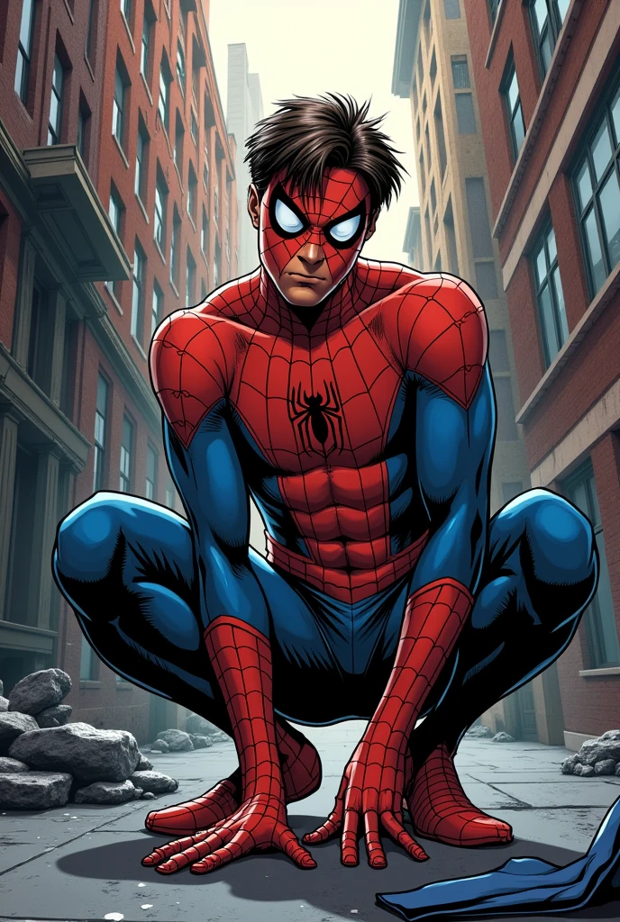 A comic about Peter Parker where he's about to be evicted and creates a business selling suits.