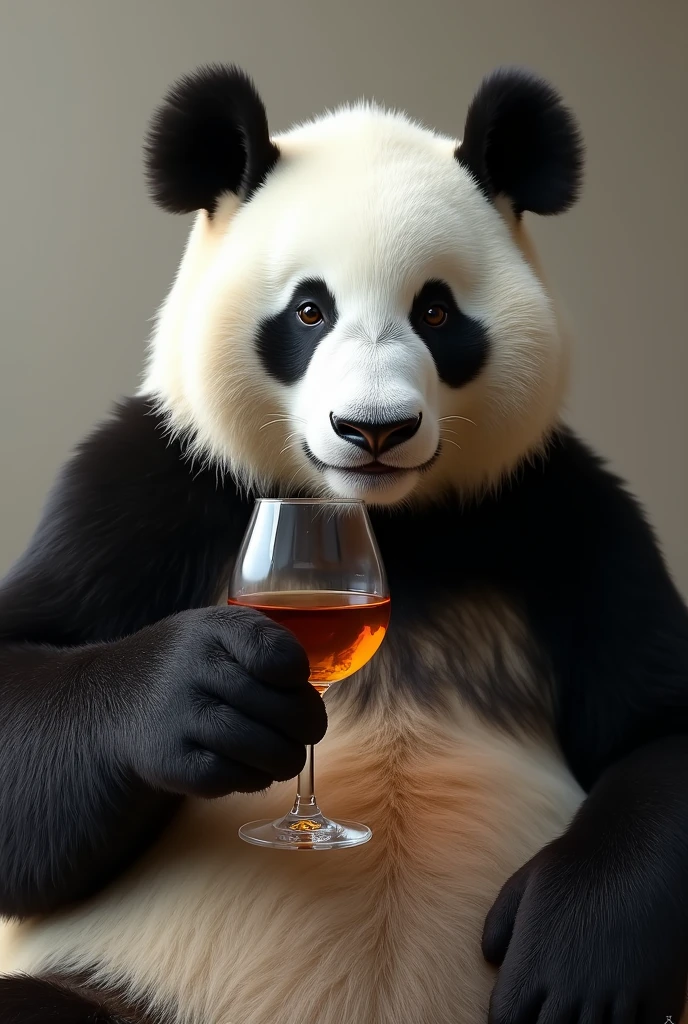 A panda bear, with black and white colors, Alcoholic