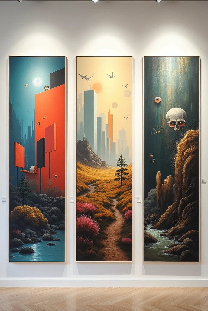 I want you to create an image of 3 works shown side by side, highlighting their differences.
