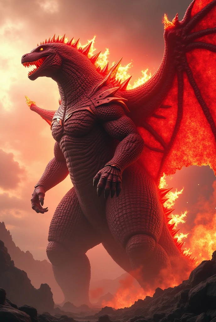 RED GODZILLA with RED EMERALD ARMOR with HUGE RED FIRE WINGS