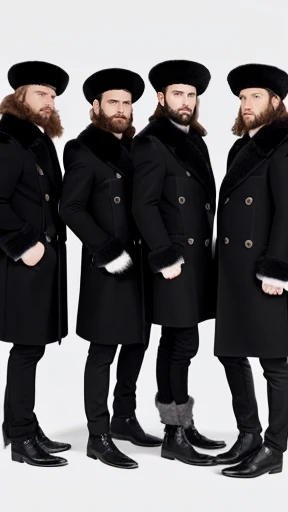  A group of straight man Auerbach with black fur hat focus on face 