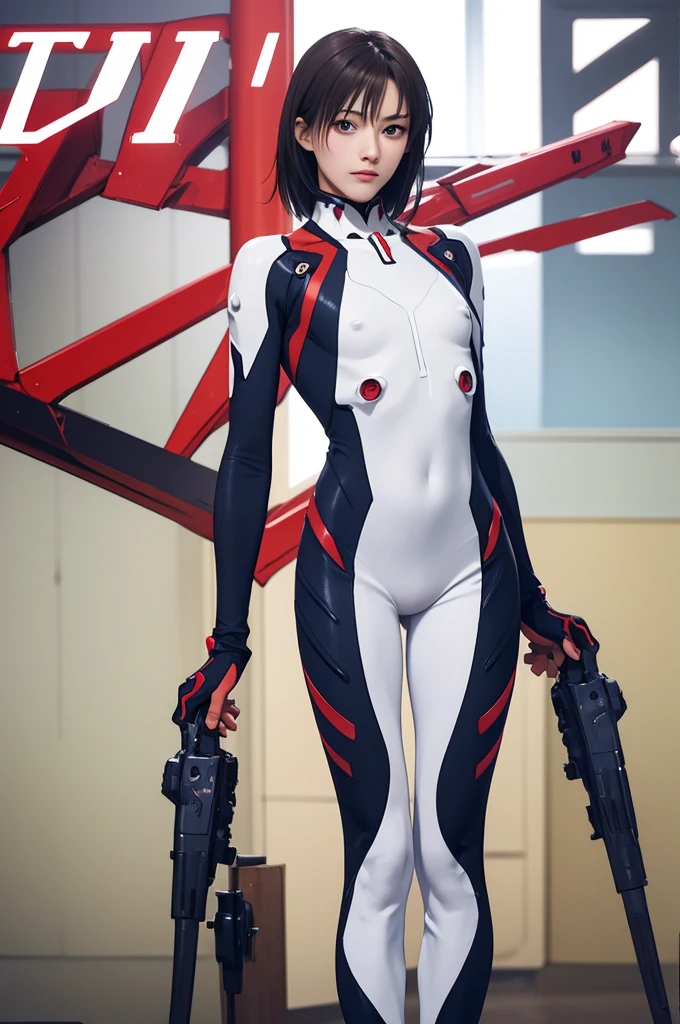 ((masterpiece, best quality)),((high resolution:1.3)), 1 Girl, solo, Cowboy Shot, Blurred Background, (((flat chest:1.2))), Thighs, (Groin), (Evangelion Plugsuit), ((cool pose)),short hair