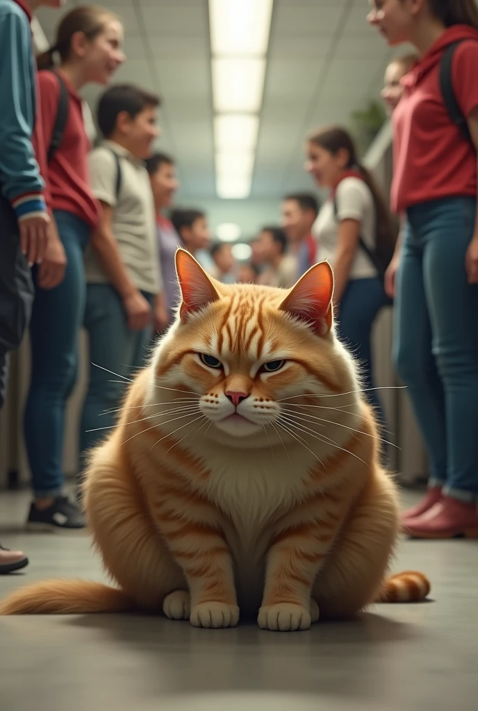Sad fat cat in a school, People make fun of him