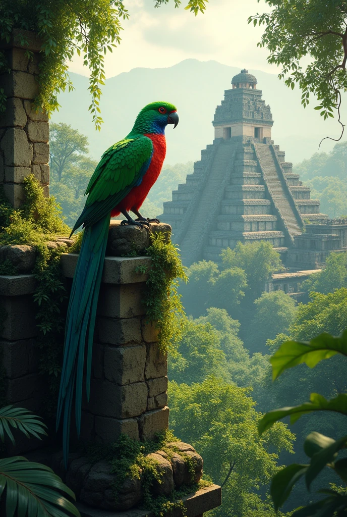 Tikal with the quetzal bird