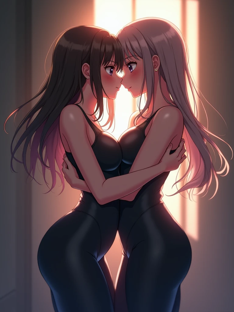 anime girls kising apasionate in leggins